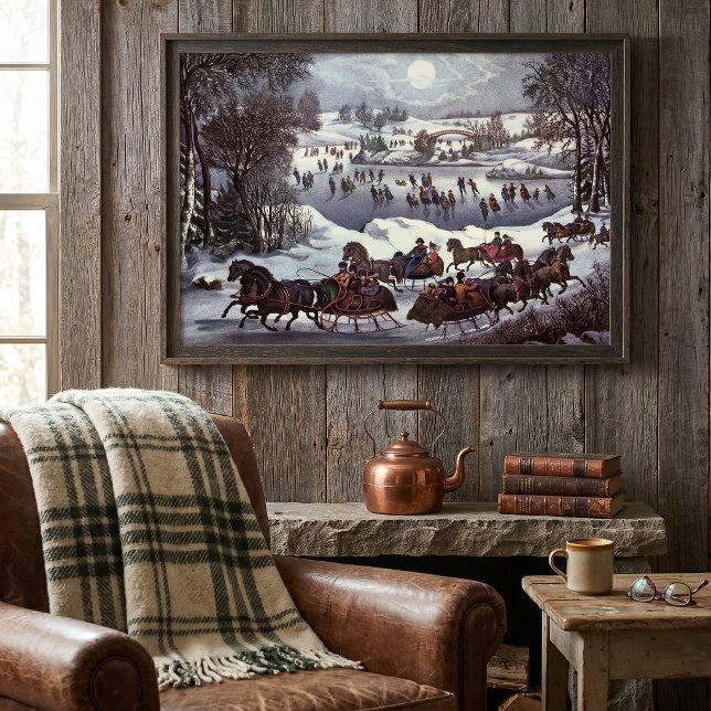 Vintage jul, Central Park på vintern Poster (Vintage illustration Christmas image originally published by Currier & Ives - Central Park in Winter)