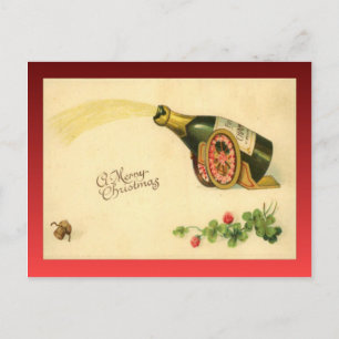 Vintage jul, Champagne flaska Helg Vykort