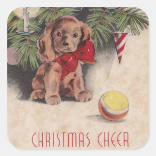Vintage jul Cheer Puppy Fyrkantigt Klistermärke