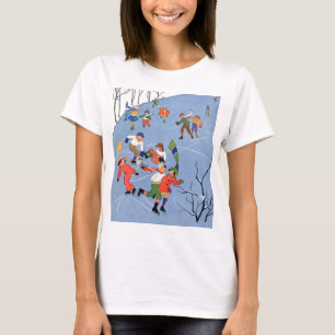 Vintage jul, Children Ice Skating på Sjö T-shirt