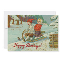 Vintage jul Children Sleding i Snö
