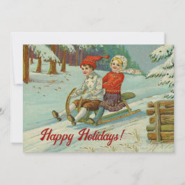 Vintage jul Children Sleding i Snö Julkort