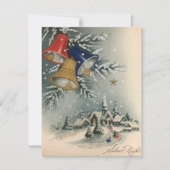 Vintage jul Church Klockor Winter Julkort (Framsida)