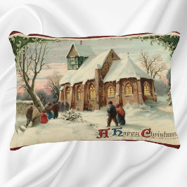 Vintage jul Church Parishioners in Dawn Mass Prydnadskudde