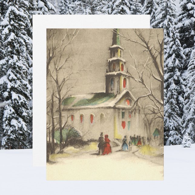 Vintage jul, Church Snowscape-inbjudan Inbjudningar (Skapare uppladdad)