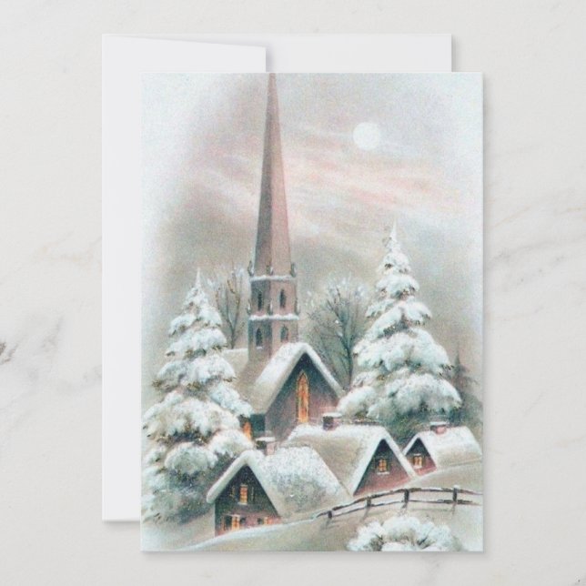Vintage jul Church Village Winter Julkort (Framsida)