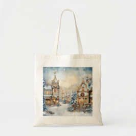 Vintage jul City Scene Tote Bag Tygkasse