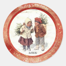 Vintage jul Classic Round Sticker