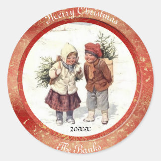 Vintage jul Classic Round Sticker Runt Klistermärke