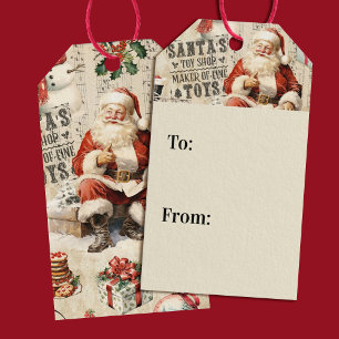 Vintage jul Collage Decoupage Presentetikett
