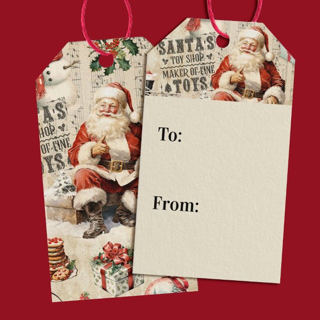 Vintage jul Collage Decoupage Presentetikett (Festive Vintage Christmas gift tags. So elegant for your Christmas gift packaging.)