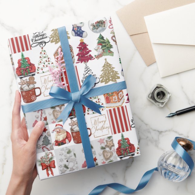 Vintage jul Collage | Retro Helgdag Gift Presentpapper (Gifting)