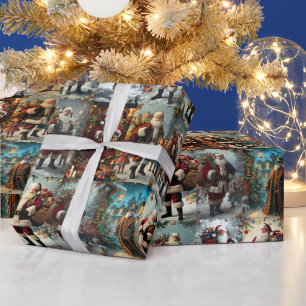Vintage jul Collage   Retro Helgdag Gift Presentpapper