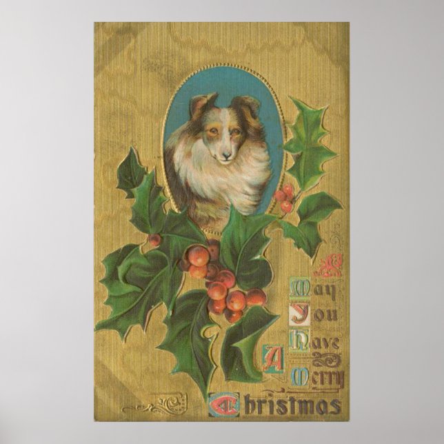 Vintage jul Collie Poster (Framsidan)