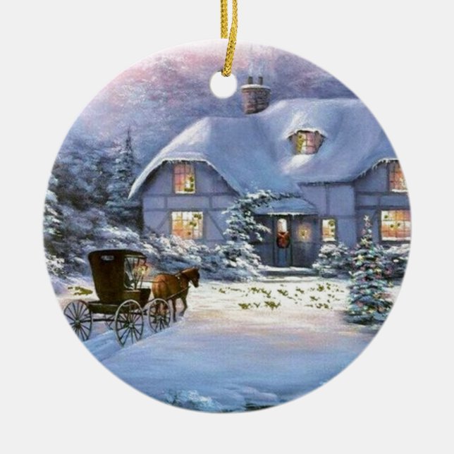 Vintage jul Cottage Julgransprydnad Keramik (Framsidan)