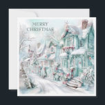 Vintage jul Cottages Snö Teal Rosa White Julkort<br><div class="desc">Elegant vintage teal, rosa, blått och vitt julhus med söt täckt med snö. Texten "God jul" står på framsidan och är helt och hållet anpassade. Lägg alltså till vilken Julhälsningar du vill. Personlig på baksidan med ditt budskap och namn. Kontakta mig om du behöver hjälp med din anpassning eller om...</div>