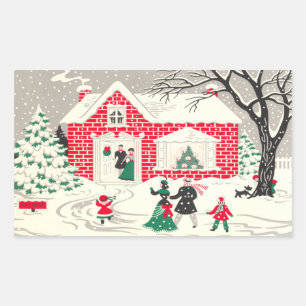 Vintage jul Countryside Hälsning Stickers Rektangulärt Klistermärke