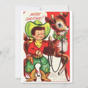 Vintage jul Cowboy with Reindeer Julkort
