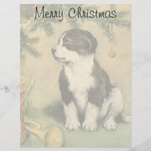 Vintage jul, Cute Puppy under Julgran