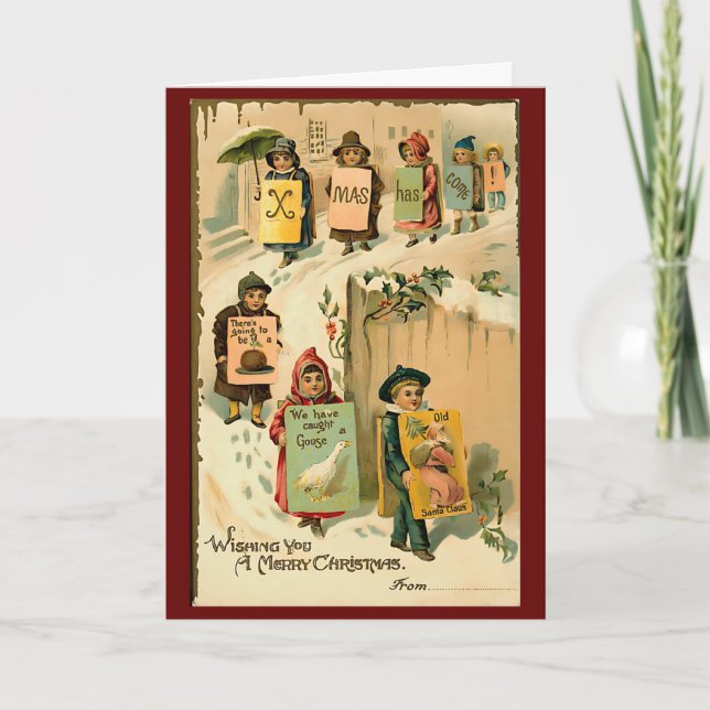 Vintage jul Cute Retro Kids Personlig Kort (Framsida)