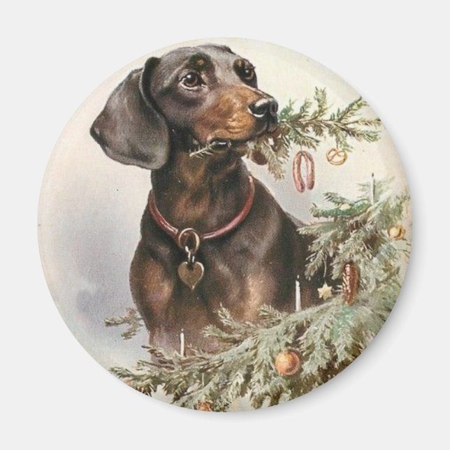 Vintage jul Dachshund Hund Magnet (Framsidan)