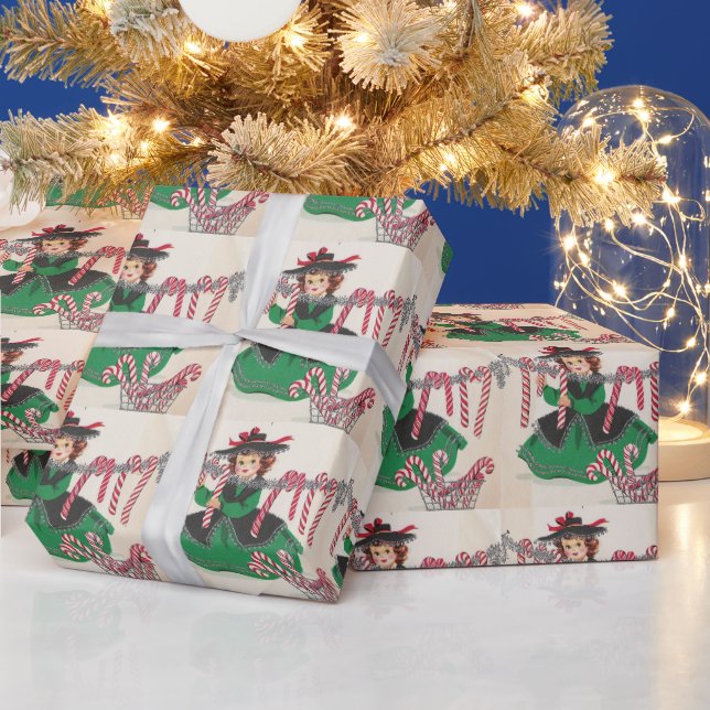 Vintage jul Dam Hanging Polkagrisars Presentpapper (Helgdagar)