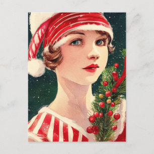 Vintage jul Dam Vykort