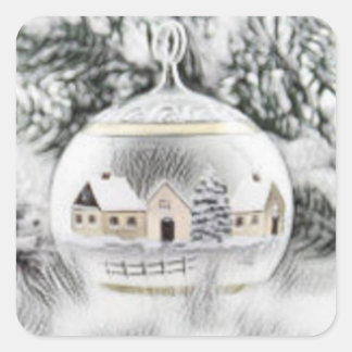 Vintage jul-Dekorationer Ornament Vattenfärg Fyrkantigt Klistermärke