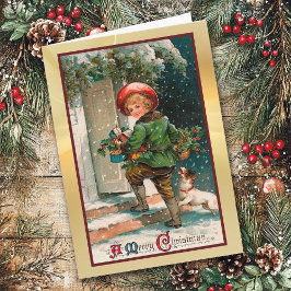 Vintage jul Delivery Boy Greeting Card Helgkort