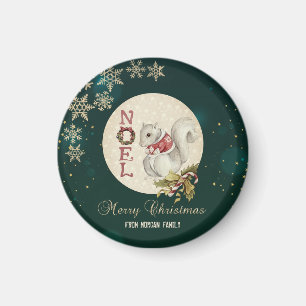 Vintage jul ekorre, snöflingor magnet