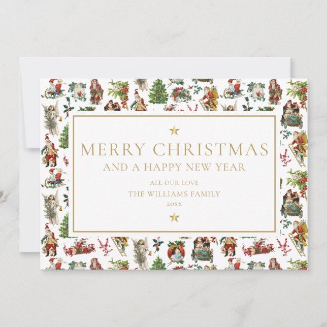 Vintage jul elegant guld julkort (Framsida)