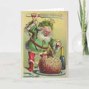 Vintage jul Elf & julpudding Helgkort
