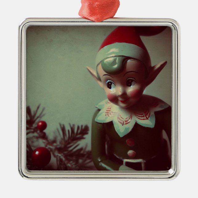 Vintage jul Elf Retro Julafton Julgransprydnad Metall (Framsidan)