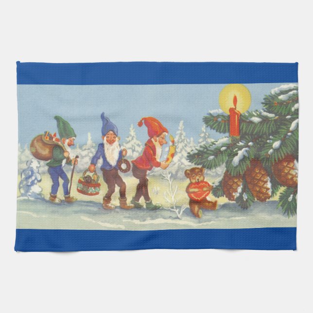 Vintage jul, Elves i Snö-skogsvaktaren Kökshandduk (Horisontell)