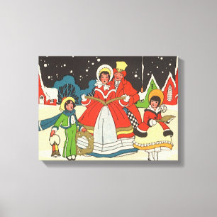 Vintage jul, en familj sjunger julsånger canvastryck