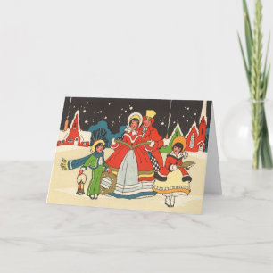 Vintage jul, en familj som sjunger julsånger helgkort