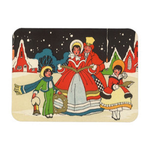 Vintage jul, en familj som sjunger julsånger magnet