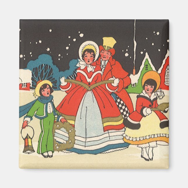 Vintage jul, en Family Singing Music Sång Magnet (Framsidan)