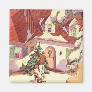 Vintage jul, Familjehuset i Snö Magnet