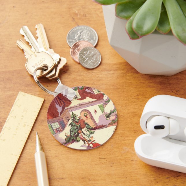 Vintage jul, Familjehuset i Snö Nyckelring (Skrivbord)