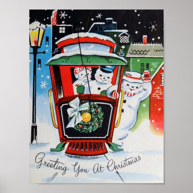 Vintage jul-familjen Snögubbe poster (Framsidan)