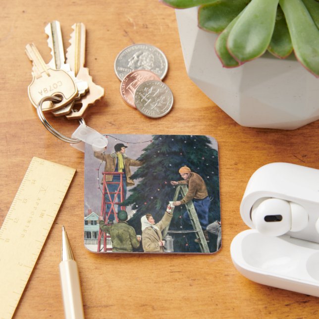 Vintage jul, Family Stringing Ljus på Träd Nyckelring (Skrivbord)