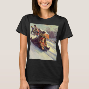 Vintage jul, far och dotter åker släde t shirt