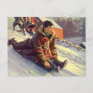 Vintage jul, Far och Sledding Helg Vykort
