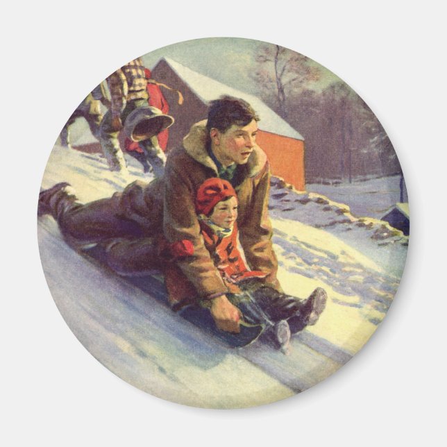 Vintage jul, Far och Sledding Magnet (Framsidan)