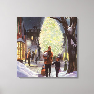 Vintage jul, Far Shopping med barnen Canvastryck