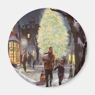 Vintage jul, Far Shopping med barnen Magnet