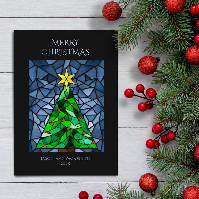 Vintage jul - fastnat glas julkort (Vintage stained glass Christmas tree)
