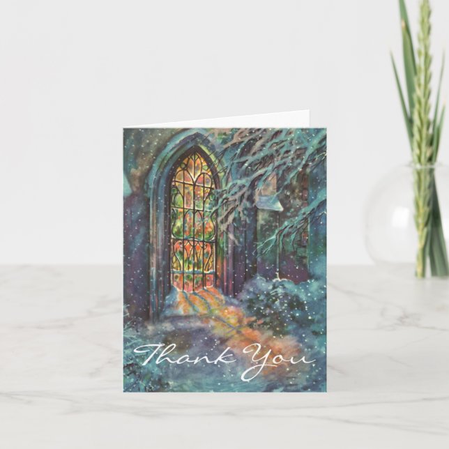 Vintage jul - fastsatt glasfönster, Tack Kort (Framsida)
