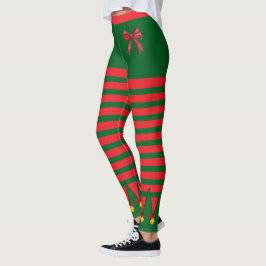 Vintage jul firande alv röd grön randig leggings